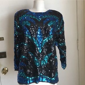 Vintage 80s Disco Glam Beaded Sequin Top